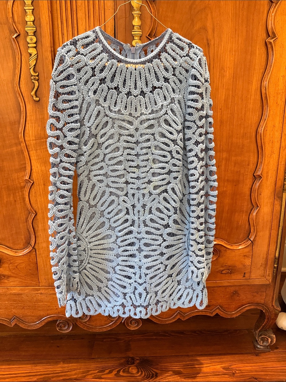 Light Blue Long-Sleeve Crochet Dress